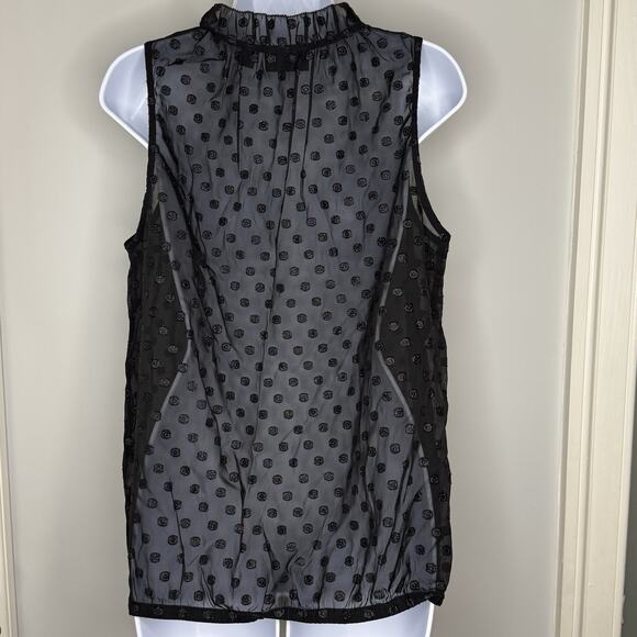 NY & Co Womens Sleeveless Sheer Top M Black Glitter Polka Dot Whimsigoth Fairy - Picture 2 of 14